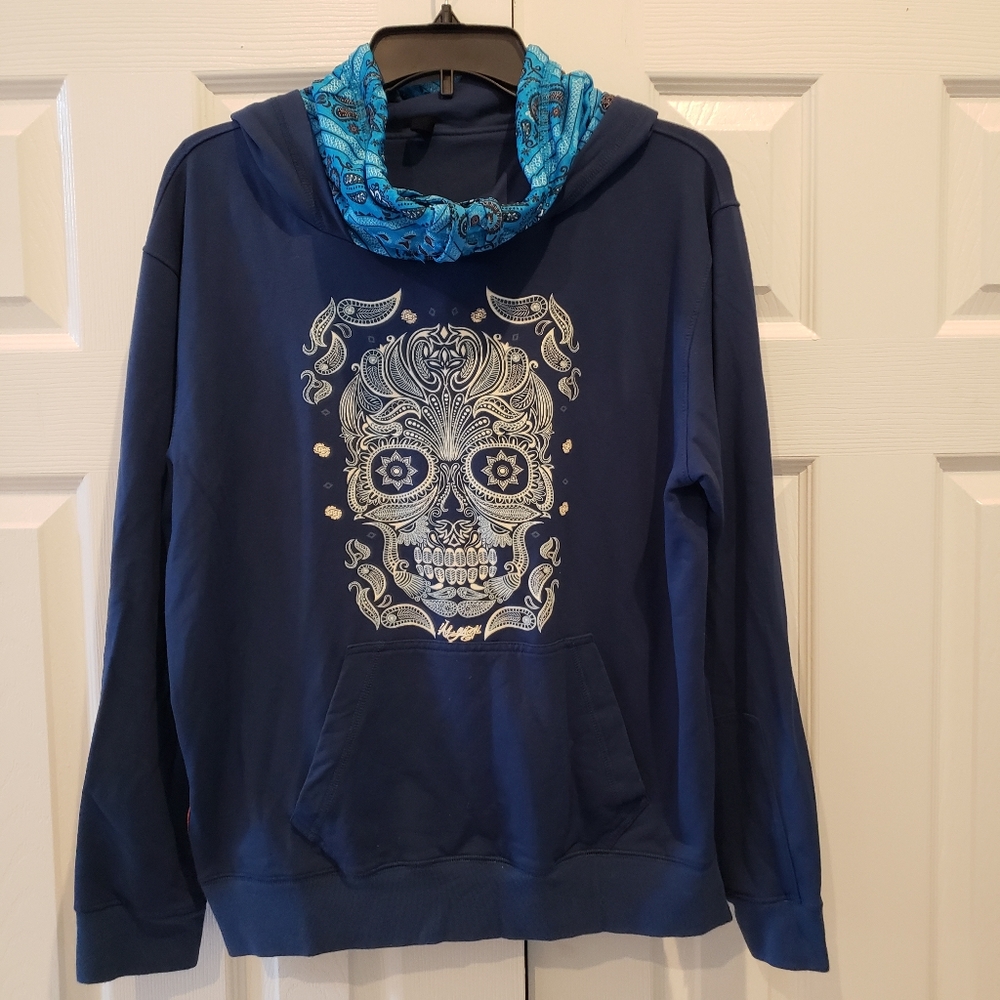 Iay Guey Skull Hoodie With Kangaroo Pockets Men's Size 2xl Blue